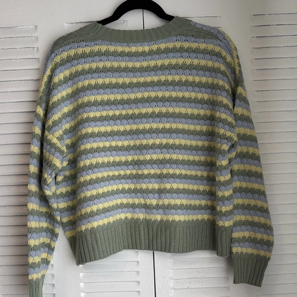 Ardene Cozy Pastel Striped Cropped Cardigan Soft Girl Aesthetic Cute Knit - Picture 7 of 7